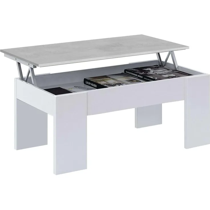Habitdesign Erhöhter Couchtisch, Wohn- oder Esstisch, LC-Modell, Ausführung in Artik Weiß und Zementfarbe, Maße: 100 cm (Breite) x 50 cm (Tiefe) x 45-56 cm (Höhe)