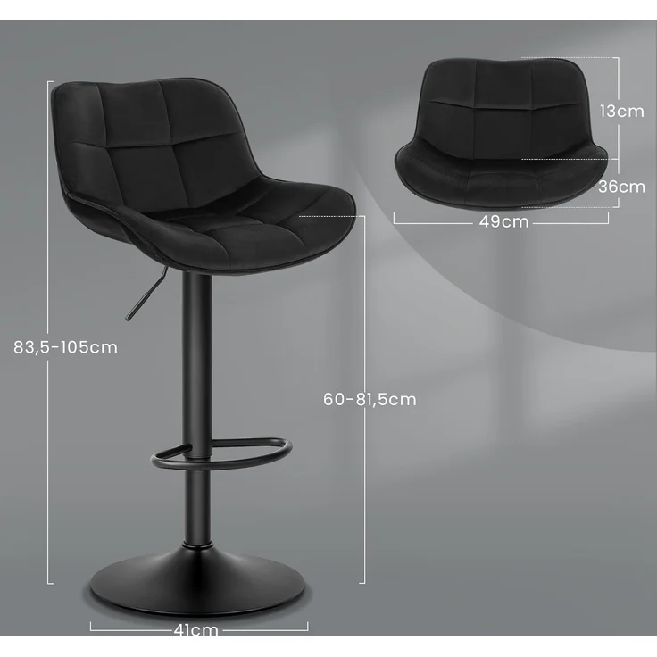 EUGAD Barhocker (1 St), Samtbezug höhenverstellbar 360° drehbar aus Metall – Bild 3