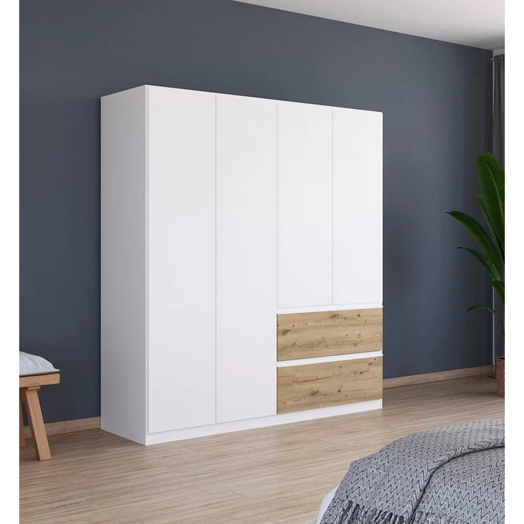 Rauch Möbel Costa, Kleiderschrank für Schlafzimmer, Kinderzimmer, Babyzimmer, Garderobe, Flur, 4-türig, 2 Schubladen, Push-to-Open, mit Zubehör Premium, Farbe Weiß, Breite 181 cm – Bild 2