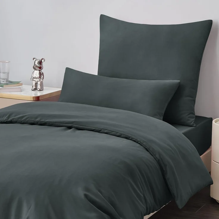 Bettwäsche Set 135x200 Grau Mikrofaser Reißverschluss 2tlg weich – Bild 3