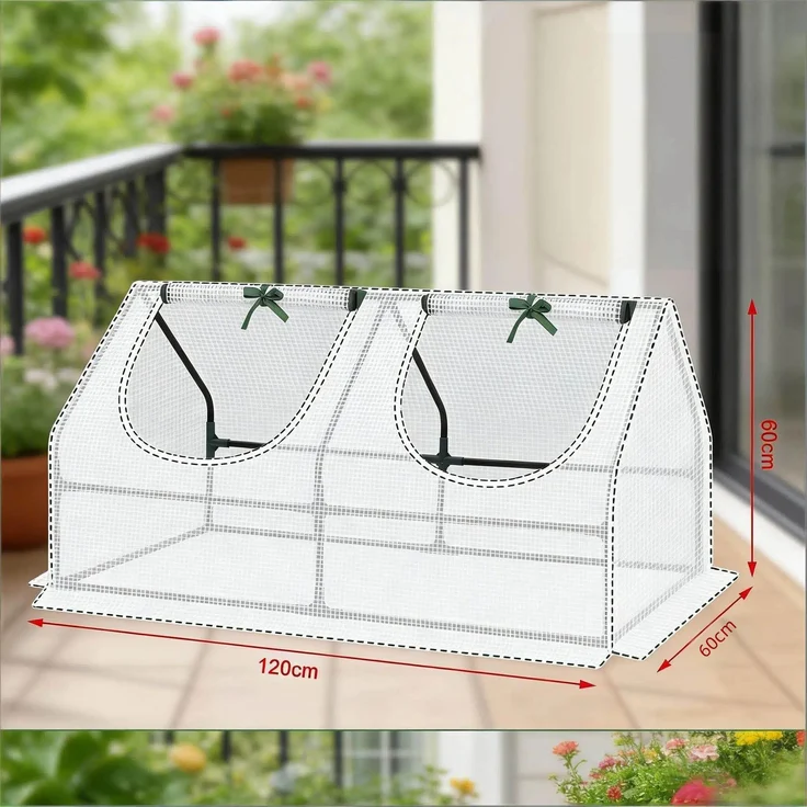 Wohnora-Balkon Gewächshaus,Kleines Gewächshaus im Freien,Mini Gewächshaus,H 60cm x T 120cm x B 60cm,Grün – Bild 3