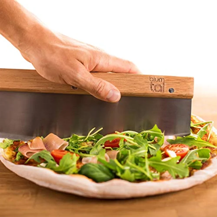 Blumtal Pizzaschneider Premium Wiegemesser, 32cm Edelstahlklinge, 1,2mm Klingenstärke, Ergonomischer Holzgriff – Bild 8