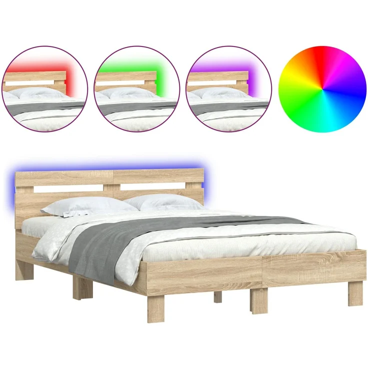 vidaXL Bettrahmen mit LED Sonoma 137 x 190 cm Holzwerkstoff 3402848 – Bild 2