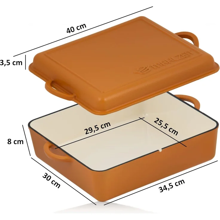 Mahlzeit Bräter Gusseisen emailliert, 10,5 L, Sunny Orange, Bräter 2in1 mit Pfanne, Gusseisen – Bild 3