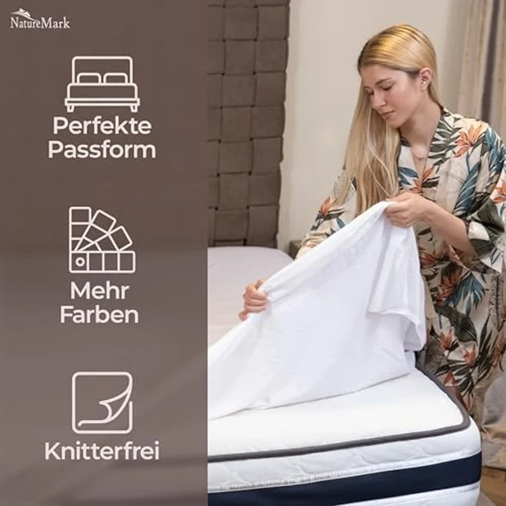 Betttuch/Bettlaken/Haustuch 250x150 cm weiß von Green Mark Textilien® 100% gewebte Baumwolle – Bild 3
