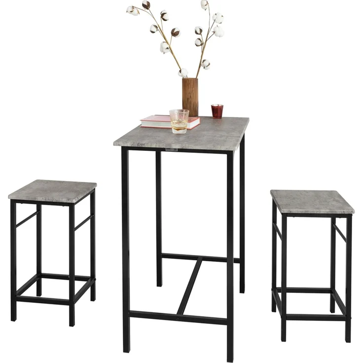 SoBuy OGT10-HG Bartisch-Set mit 2 Hockern, MDF, PVC-Furnier, Grau, 80 x 88 x 50 cm – Bild 6