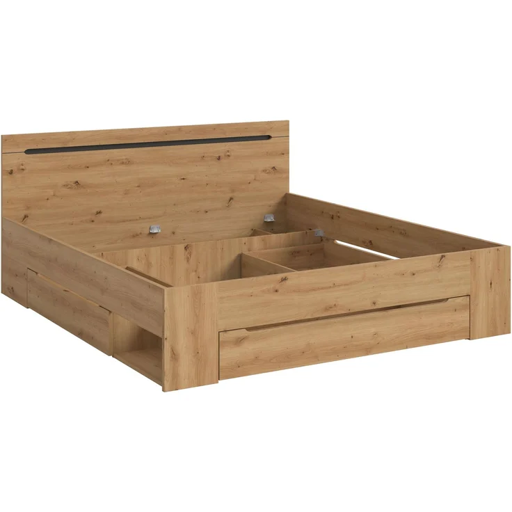 Bett Sova 180x200, Modernes Bett in Eiche-Optik mit Schubladen & Fächern – Bild 1