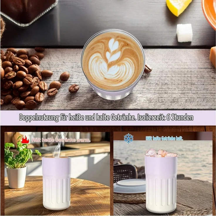 EXTSUD Thermobecher 410ml 316 Edelstahl Kaffeebecher, Digitalanzeige Thermobecher, Lila, 316-Edelstahl und Keramik, Travel Coffee Mug, Isolierter auslaufsicher Termokaffeebecher – Bild 4