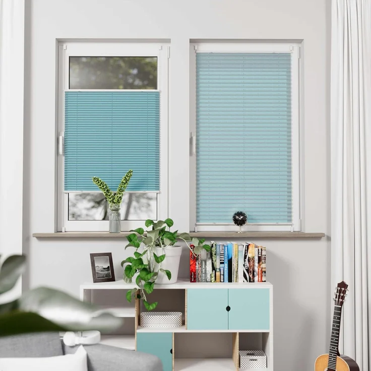 K-home Klemmfix-Plissee Florida Petrol 80x210 cm (B x L) einzigartiges Design mit bezauberndem Lichteffekt – Bild 4