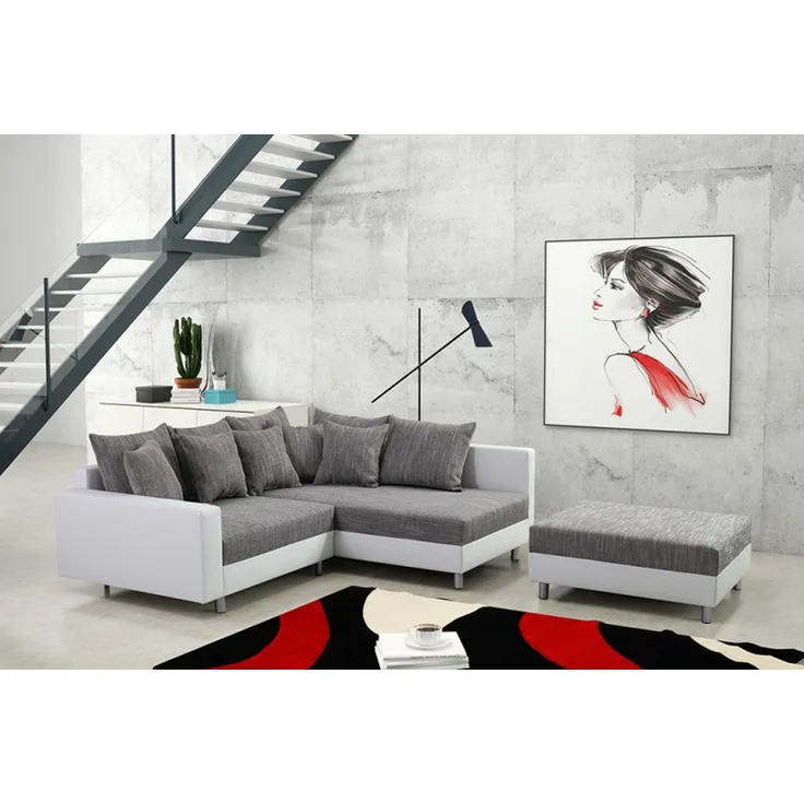 Modernes Sofa Couch Ecksofa Eckcouch in weiss Eckcouch mit Hocker - Minsk R