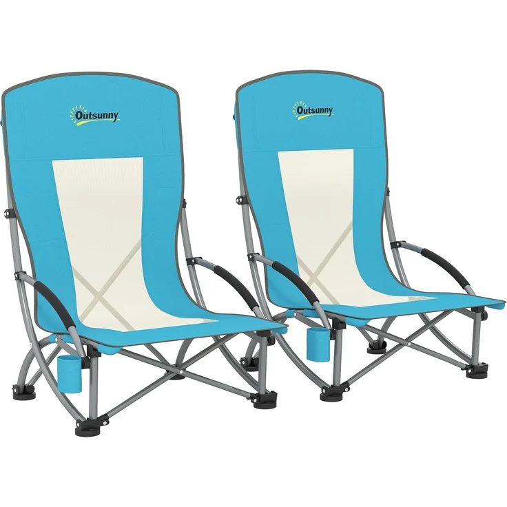 Outsunny Campingstuhl klappbar, mit Getränkehalter, Netzrückenlehne, Tragetasche (2er Set Campingstühle, 2 St), bis 120 kg Gartenstuhl für Garten Strand – Bild 1