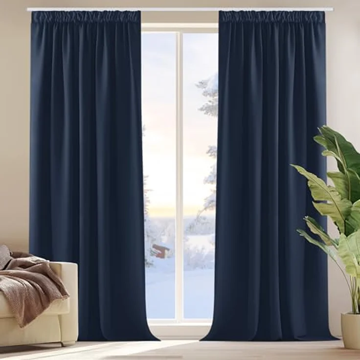 Deconovo Verdunklungsvorhänge mit Kräuselband Blickdicht Gardine Dunkelblau | 2er Set, H 175 x B 140 cm, Gardinen für Schienensystem, Hitzeschutz, Schlafzimmer Gardinen, für Wohnzimmer, Übergardinen – Bild 1