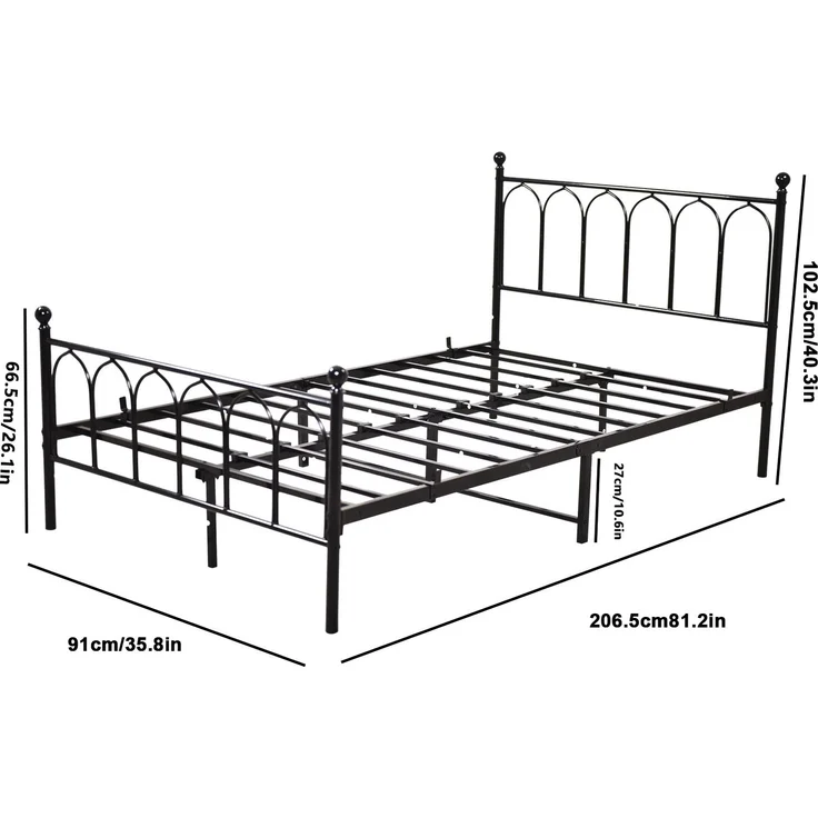 Einzelbett aus Metall mit Lattenrost, 27 cm Stauraum, 90x200 cm, Schwarz – Bild 6