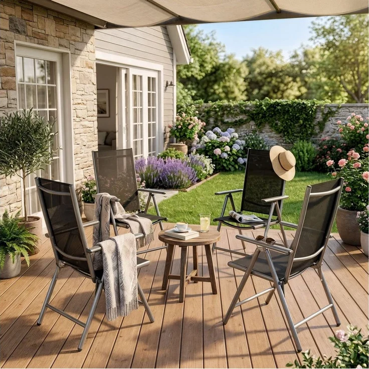 Arebos Klappstuhl Gartenstuhl 4er Set klappbar Hochlehner Alu verstellbar UV-fest (Set, 4 St), 7-fach verstellbar, Wetterfestes, bis 120 kg – Bild 2