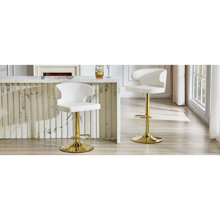 2er Set Barhocker mit Lehne Höhenverstellbar, 360° Drehbar Barstuhl mit großem Sockel & Fußstütze, Moderner Küchenhocker für Bar Küche Theke (Nur Stühle)--Weiß--110x45x49.7cm--YOUDENOVA – Bild 4