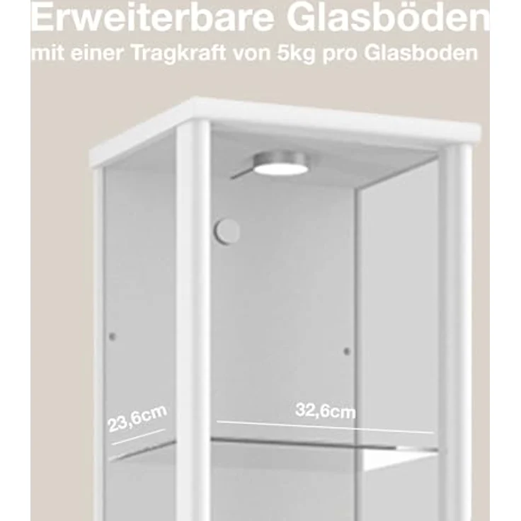K-Möbel Glasvitrine, Rechteckig, Weiß, Glas, 4 Fächer, 37x176x33 cm, Vitrinenschrank für Wohnzimmer – Bild 5