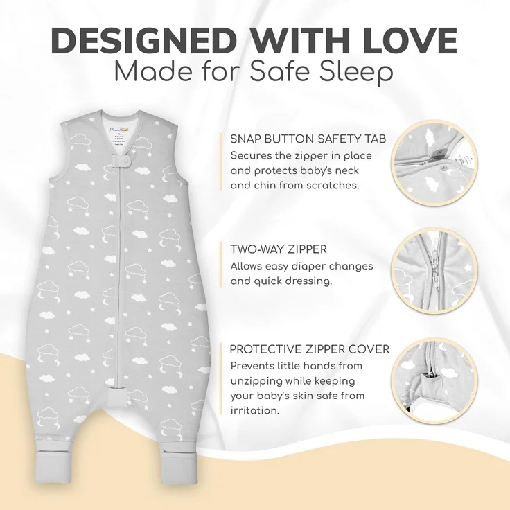 Kleinkind Schlafsack mit Füßen, 2,5 TOG Bio-Baumwolle Baby Schlafsack mit Beinen, Baby Wearable Decken für Walker mit 2-Wege-Reißverschluss, Baby Schlafsack für Mädchen & Jungen, 6-18 Monate – Bild 3