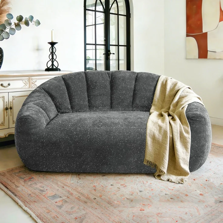 Sitzsack-Sessel 140cm×98cm×61cm in Grau mit Armlehnen und weichem Flanellstoff – Bild 1