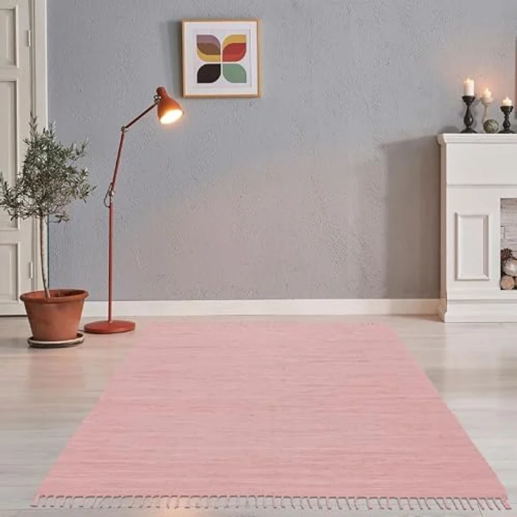 Rug and Roll Chindi Fleckerlteppich, Rosa, handgewebt, 160x230 cm, für Fußbodenheizung geeignet, Textil, robust und waschmaschinengeeignet – Bild 2