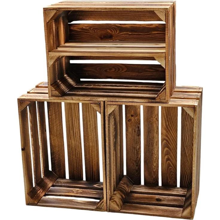 Holzkisten Obstkisten 3 x 40x30x25cm Geflammt Ablage Lang – Bild 1