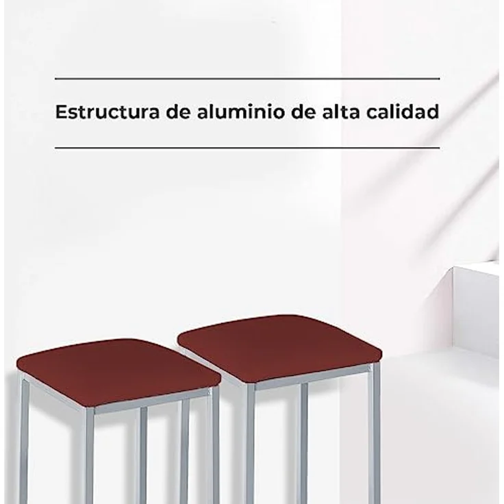 ASTIMESA - Gepolsterter Küchenhocker - Solide und Feste Struktur - Gestell Farbe Aluminium und Sitzfläche aus Kunstleder - Sitzfarbe: Bordeauxrot Lieferumfang: 2 Stück, Maße: 35 x 35 x 45 cm – Bild 3