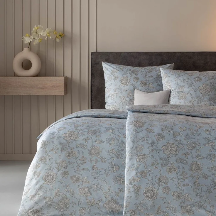 Estella Mako Jersey Bettwäsche 135x200 Valeria graphit Blumen rauchblau 6343-840 – Bild 5