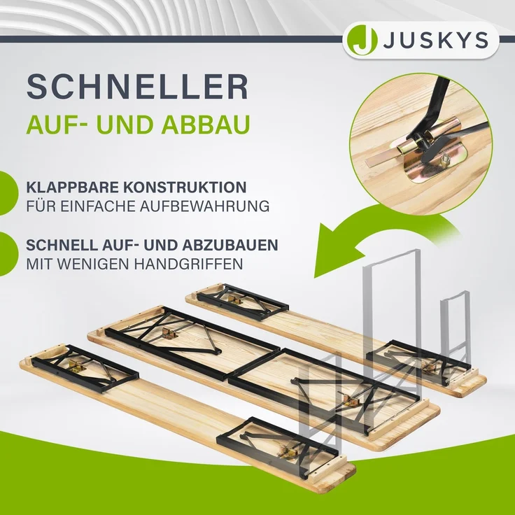 Juskys 'Bichl' Bierzeltgarnitur 3-teilig, klappbar, Holz / Metall natur, 170 x 46 x 77 cm – Bild 5