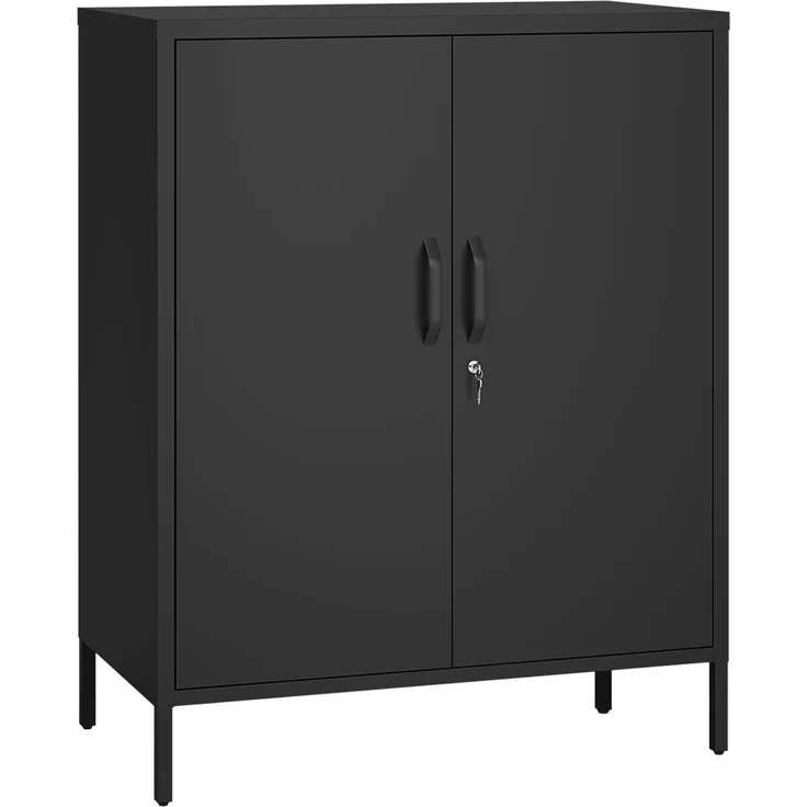 STEELSØN 'Menkent' Outdoor Metallkommode, Doppeltür mit Schloss, schwarz, 100x80x45 cm, mit 2 Einlegeböden, 3 höhenverstellbare Fächer – Bild 11