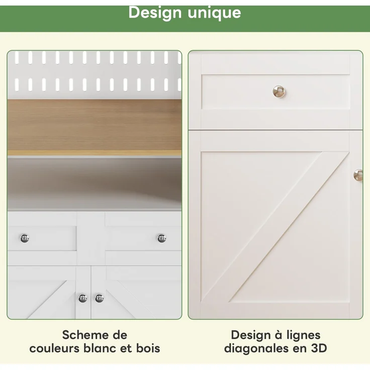 Stilvoller weißer Esszimmer Sideboard mit 2 Schubladen und 4 Türen – Elegantes Buffet für Küche, Esszimmer & Wohnzimmer mit Silber Griffen und großzügigem Stauraum--Weiß--80x40x175cm--YOUDENOVA – Bild 8