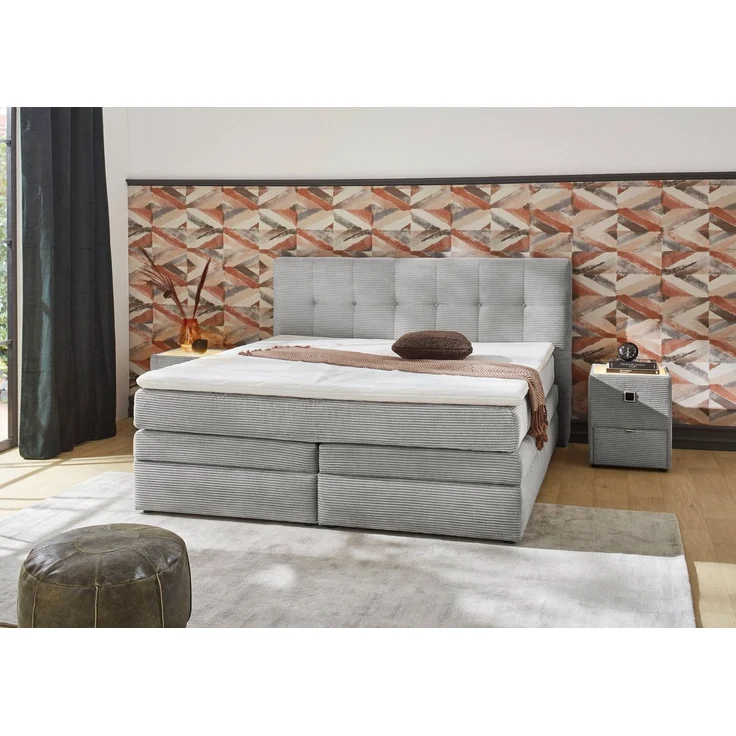 Jockenhöfer Gruppe Boxspringbett AMY mit Bettkasten, inkl. Bonnell- oder Taschenfederkernmatratze H3-H4, mit 6 cm Kaltschaum-Topper, Cord-Bezug, 180x200 und 200x200 cm – Bild 2