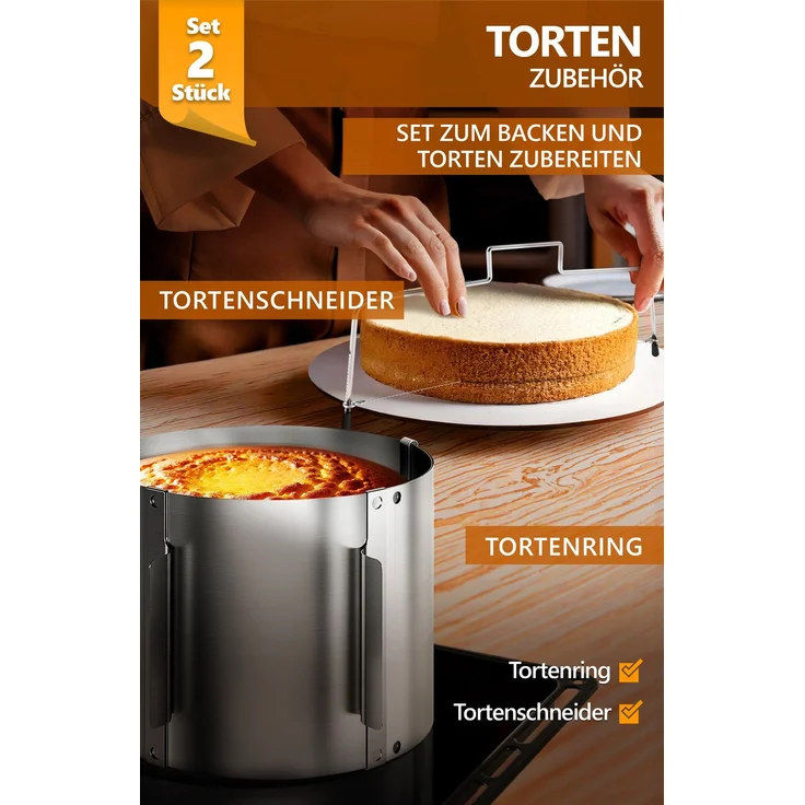 Aurelia Home Tortenring mit Tortenschneider, 2-teilig – 15 cm hoch, Ø 16–30 cm – Bild 2