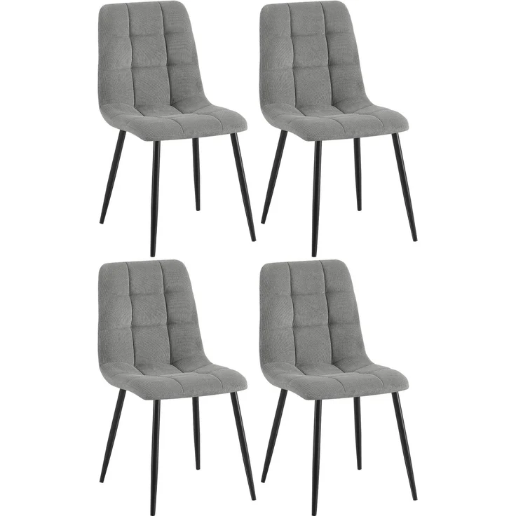 CLP 4er Set Esszimmerstuhl Tilde gepolstert mit Rückenlehne bis 150 kg belastbar,Farbe:grau;Material:Cord – Bild 1
