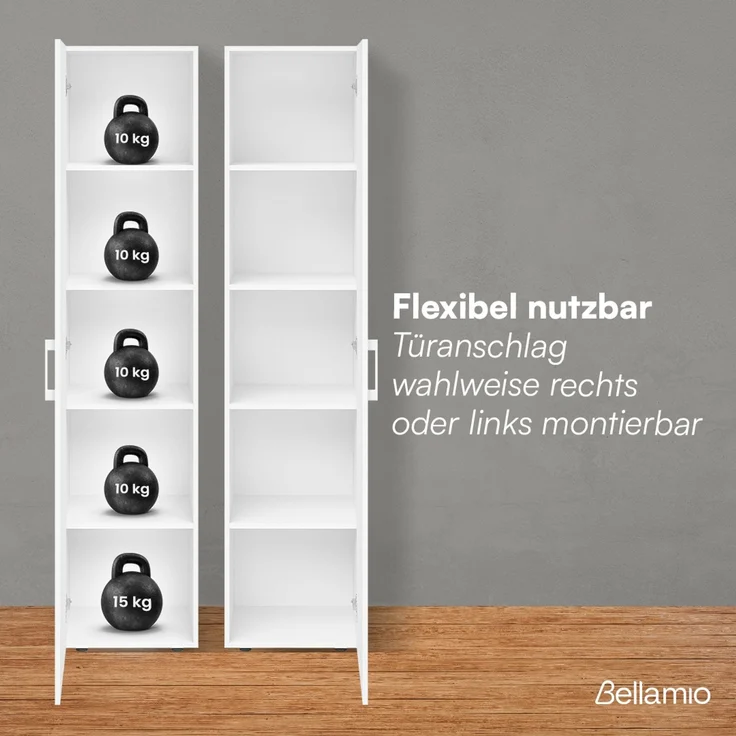 Bellamio 'Apol' Mehrzweckschrank schmal, weiß, 176x33x40 cm, Aktenschrank mit 5 Ablagefächern, Tür beidseitig montierbar – Bild 5