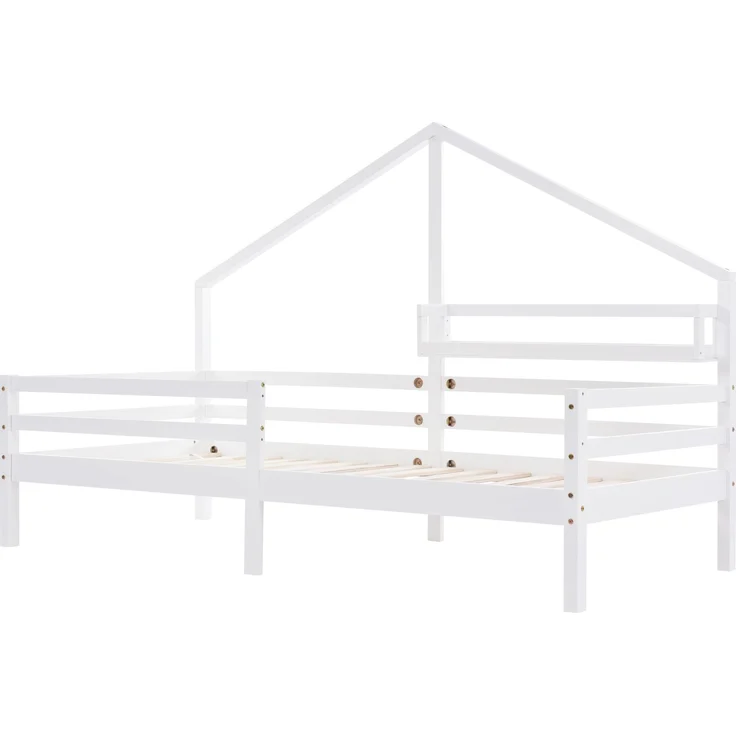 Bett 90x200 cm Hausbett aus Kiefernholz mit Regal – skandinavischer Stil – Bild 8