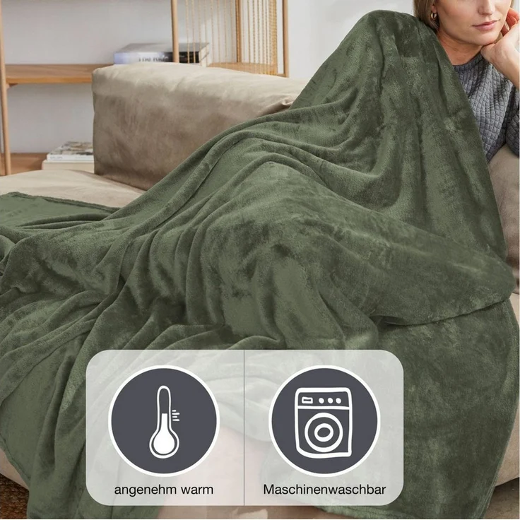 Wohndecke Uni Fleecedecke Olbia, IBENA, einfarbig schick, Kuscheldecke – Bild 3