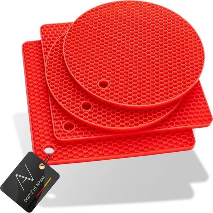 AVANA Topfuntersetzer Silikon Untersetzer Multifunktional Pfannenuntersetzer Topflappen, Zubehör für Töpfe, Pfannen, Auflaufformen, 4er Set, Hitzebeständig, Wabenmuster (2 Rund, 2 Viereckig) – Bild 4