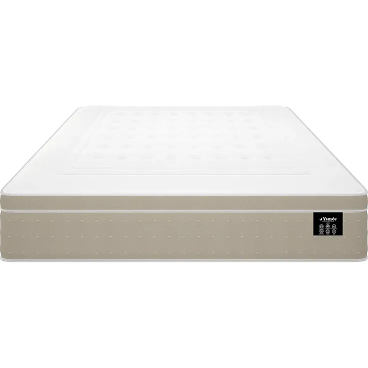 Vente-unique - CIREVA Set aus Matratze und Bettgestell StoffHolz, Platte BeigeWeiß - B 160 cm x H 30 cm x L 200 cm – Bild 5