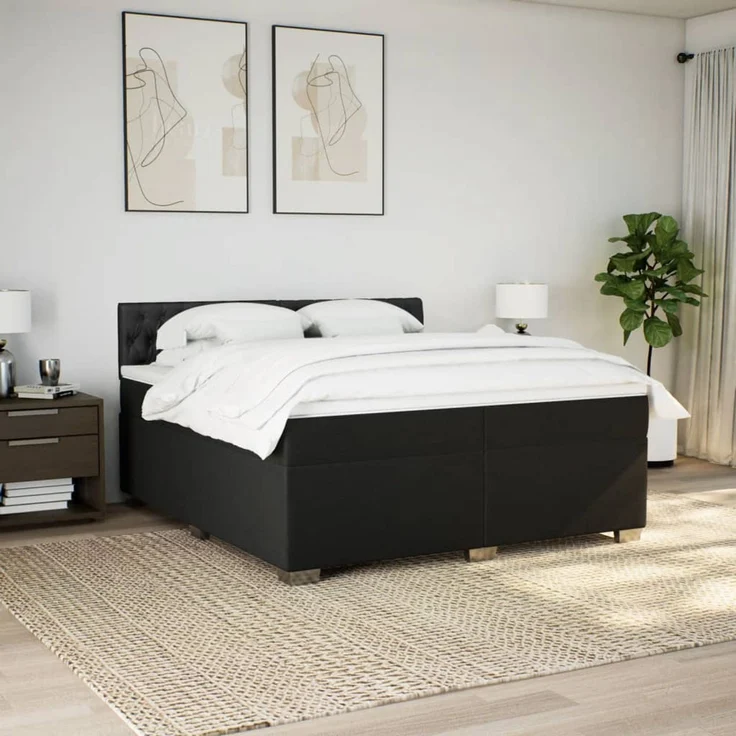 vidaXL Boxspringbett mit Matratze Schwarz 200x200 cm Stoff 3286004 – Bild 3