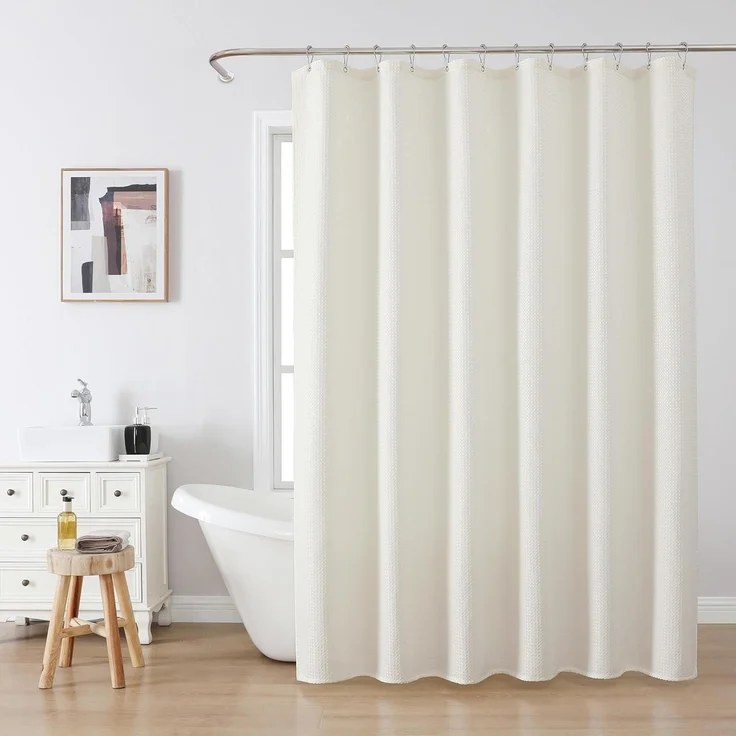 Waffel Duschvorhang Metallringe Wasserdicht Anti Schimmel 182x214cm Creme – Bild 2
