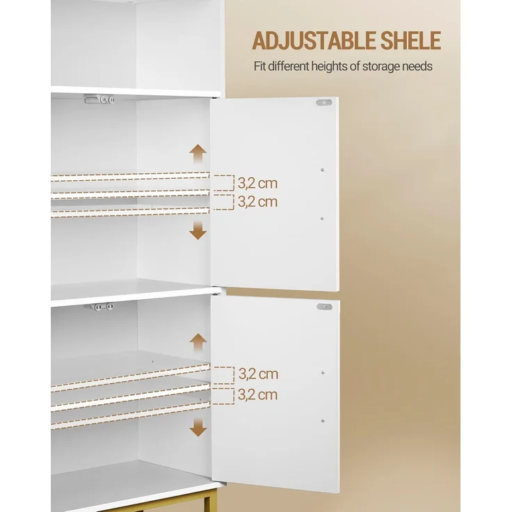 Badezimmerschrank, Badschrank, Küchenschrank, Aufbewahrungsschrank, 4 Türen und 1 offener Bereich, Verstellbare Ablage, Badezimmer, Wohnzimmer, Arbeitszimmer, 30 x 60 x 120 cm, Weiß – Bild 5