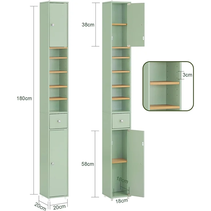 SoBuy BZR34-GR Badezimmer-Hochschrank, MDF, Lackiert, Grün, 20 x 180 x 20 cm – Bild 3