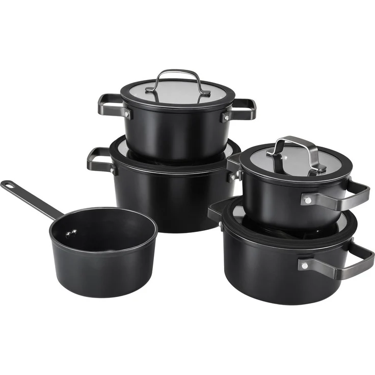 Hanseatic Topf-Set ALU PRO, Aluminium (Set, 9-tlg, Fleischtopf 1x 16 cm / 2x 20 cm / 1x 24 cm, Stielkasserolle 16 cm), mit Griffe aus Edelstahl, Glasdeckel, Induktion – Bild 3