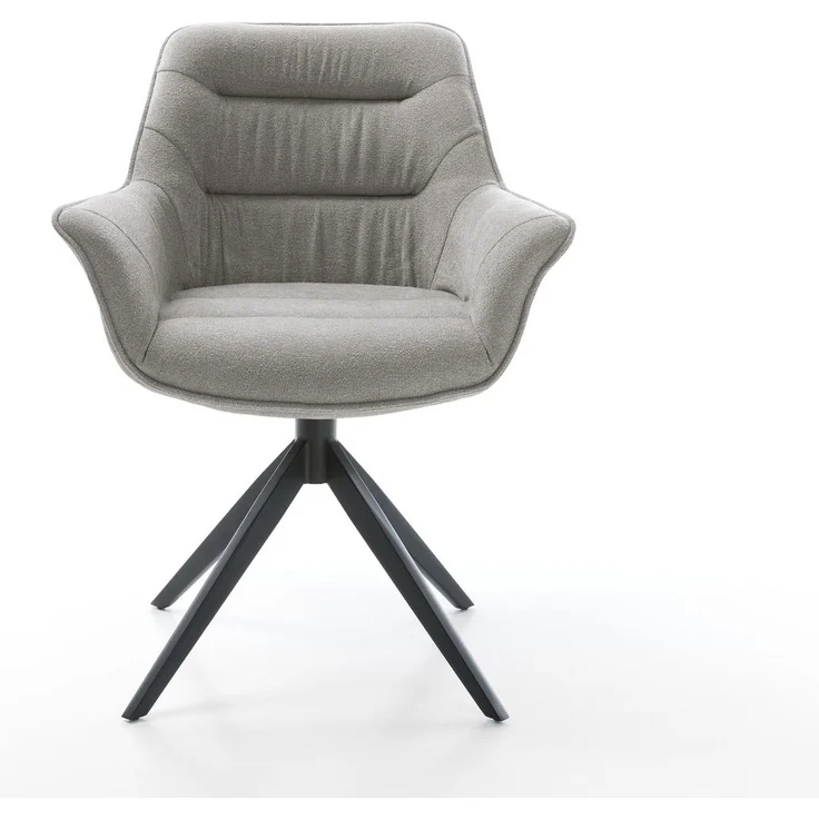 Drehstuhl Kaira-Flex Strukturstoff Soft Grau Kreuzgestell breit Schwarz 360° drehbar Wippfunktion – Bild 2