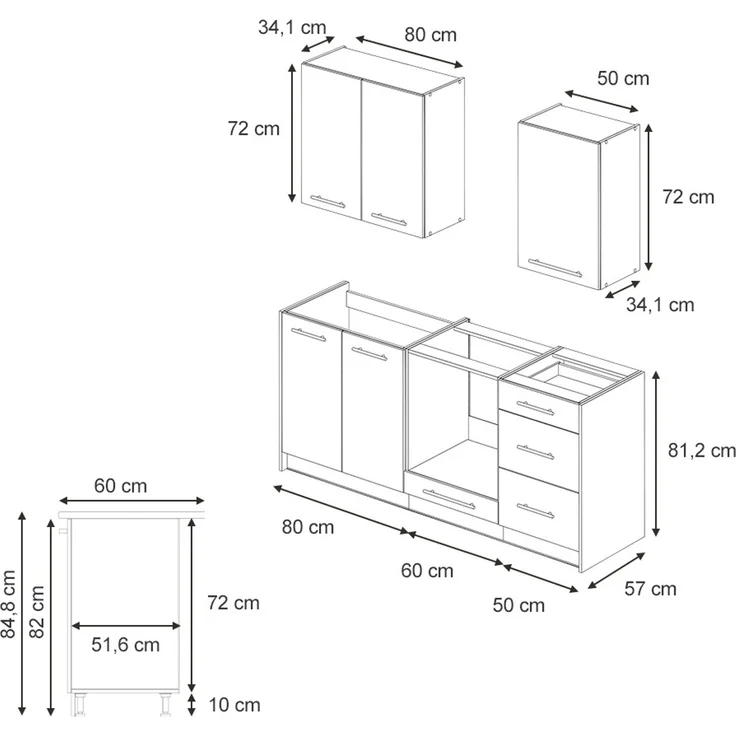 Singleküche Fame-Line Dunkelgrau/Goldkraft Eiche 190 cm, AP Marmor Vicco – Bild 2