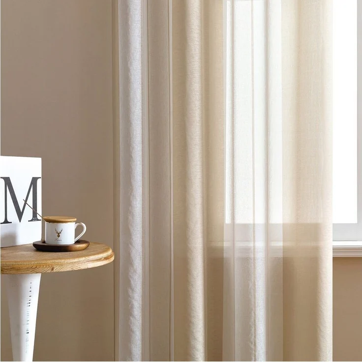 Jibenhome Schiebegardine 2 Stück Vorhang Gestreifter,Ösen Gardine,Voile Fensterschal, Transparente Scheibengardine – Bild 2
