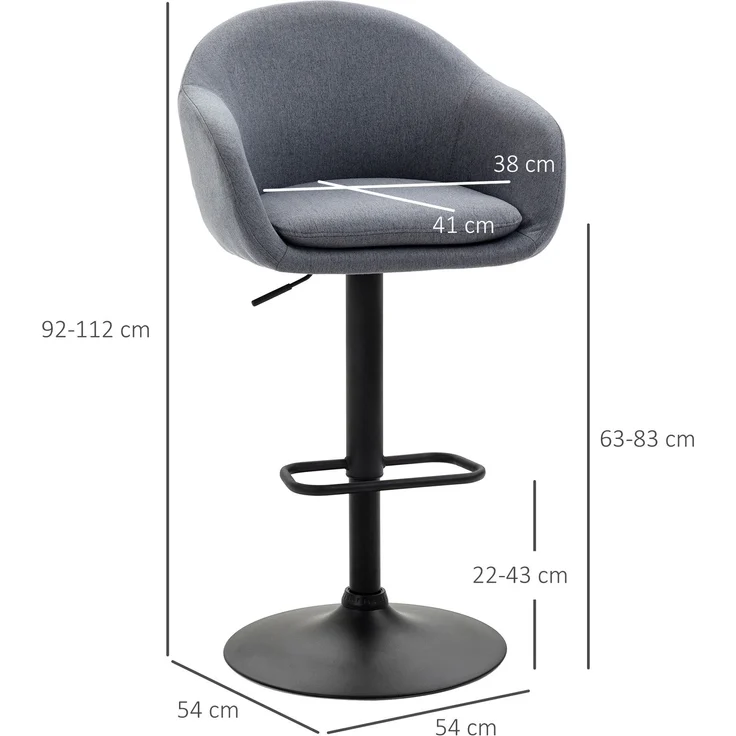 Barhocker mit Fußstütze; höhenverstellbar, Leinenoptik, 54 cm x 54 cm x 112 cm, Grau--Dunkelgrau--112x54x54cm--YOUDENOVA – Bild 5