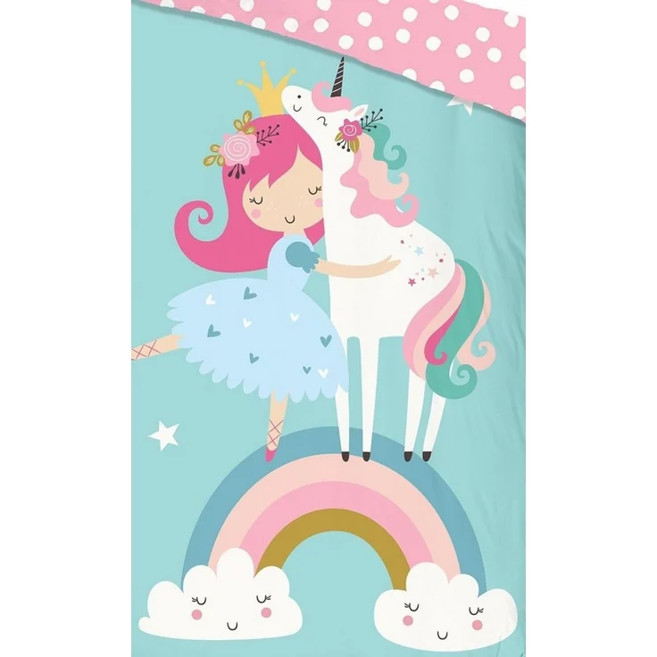 Soma Renforcé Pastell Bettwäsche-Set 2 teilig Bettbezug 2tlg 135x200 cm Kopfkissenbezug 80x80 cm (Einhorn Regenbogen blau rosa) – Bild 3