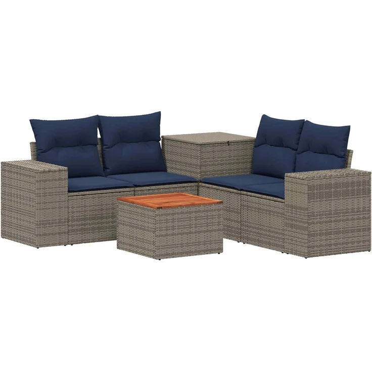 vidaXL Sofa Set 6 stk. Grau und Marineblau Polyrattan und Stahl 3447573 – Bild 2