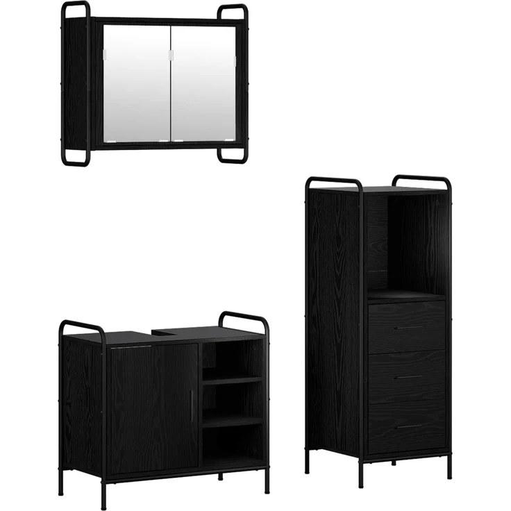 vidaXL Badezimmerschrank-Set 3 Stk. Schwarz Eichen-Optik 3444531 – Bild 2