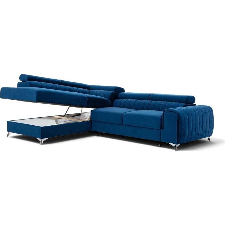 Ecksofa mit Schlaffunktion Sofa ELENI Stoff Monolith Dunkelblau Ottomane Links – Bild 2